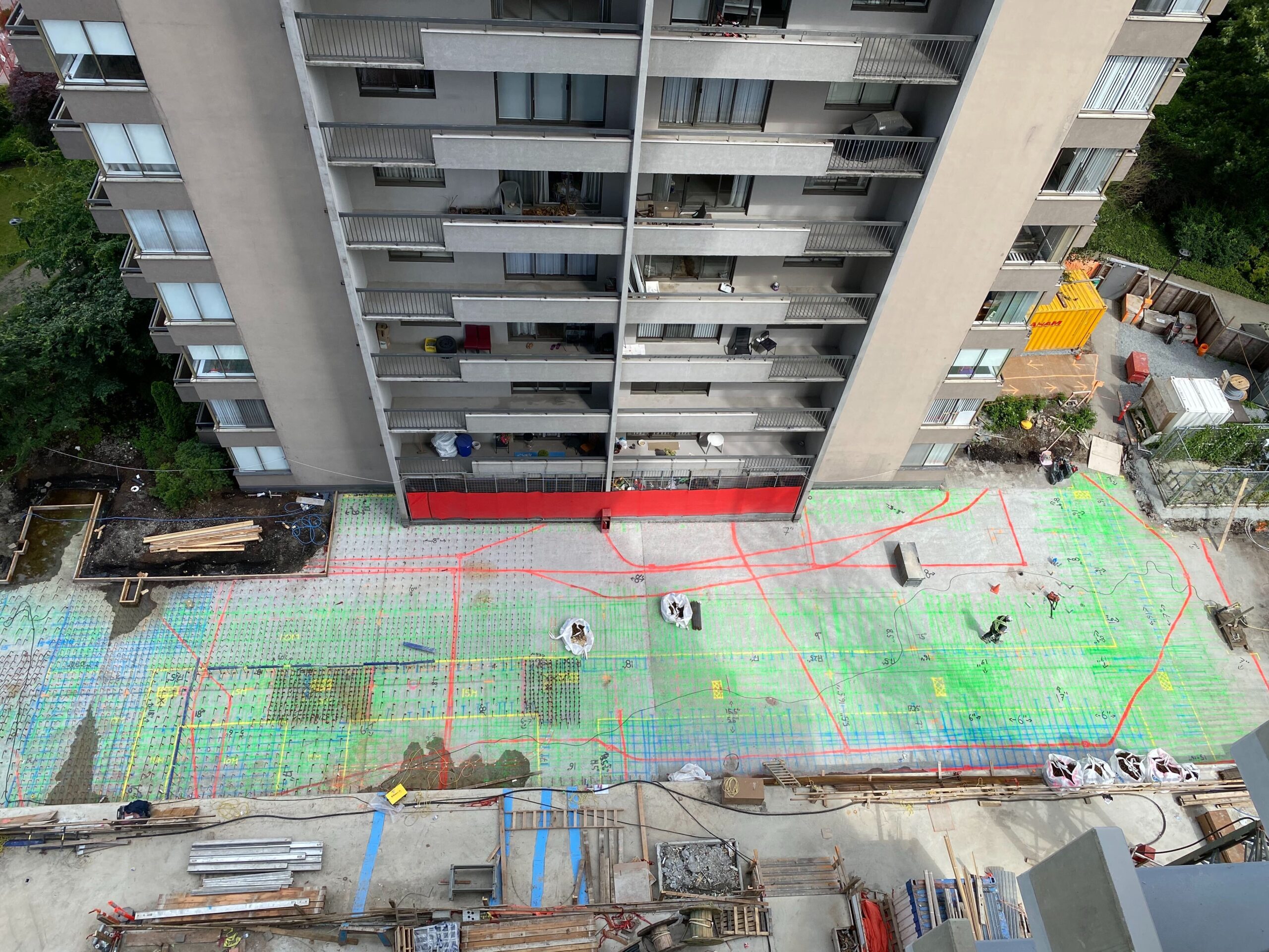 Top view of Xradar concrete scanning project on a lot