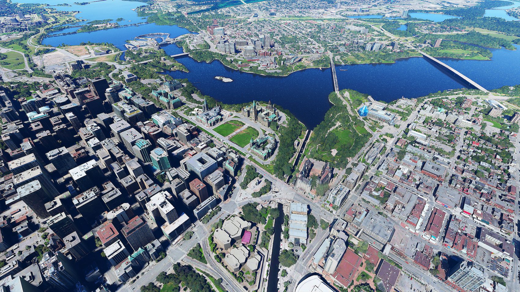 3D drone view of Ottawa, Ontario, Canada